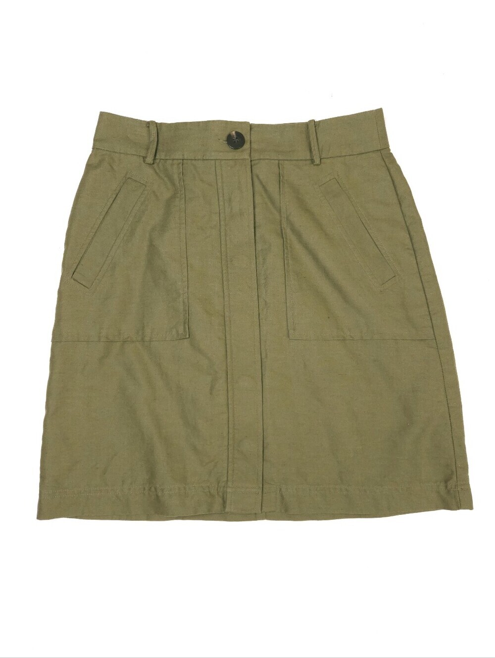 Ann Taylor Olive Green Linen Cotton Blend Button Front Skirt Womens Size 4